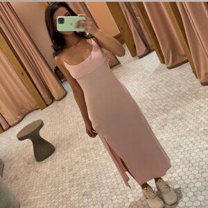 Aritzia Wilfred Dreamweaver Midi Slit Tie Back Dress Pale Pink Size Medium